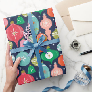 Weihnachts Retro Ornamente Blau Geschenkpapier