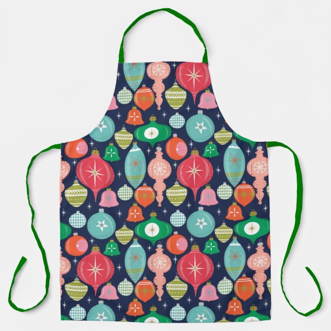 Weihnachts Retro Ornamente Blau Schürze (Vorderseite)