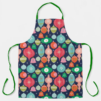 Weihnachts Retro Ornamente Blau Schürze