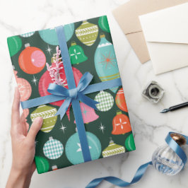 Weihnachts Retro Ornamente Grün Geschenkpapier