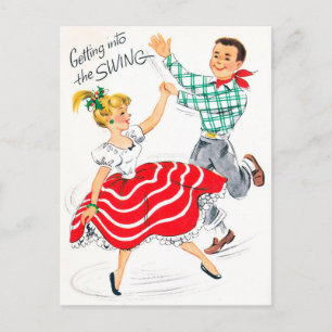 Weihnachts-Retro-Paar Feiertage Postkarte