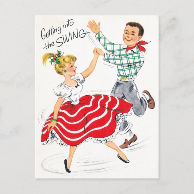 Weihnachts-Retro-Paar Feiertage Postkarte (Vorderseite)