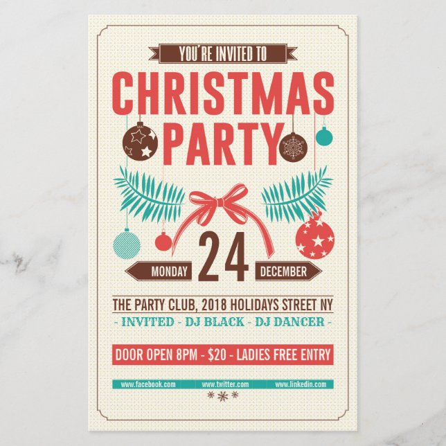 Weihnachts Retro Party Flyer (Vorderseite)