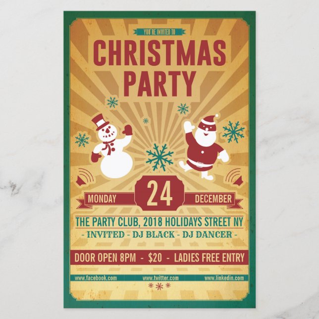 Weihnachts Retro Party Flyer (Vorderseite)