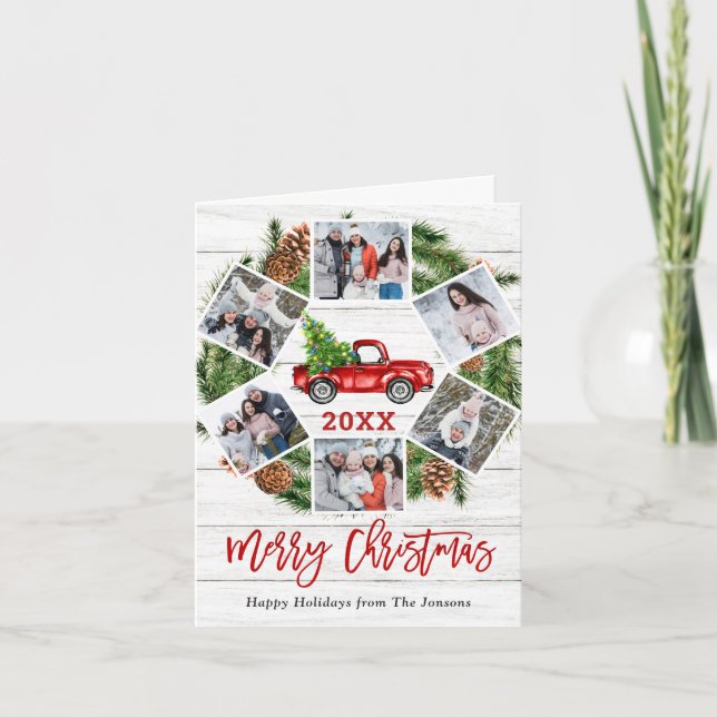 Weihnachts Retro Red Farm Truck Holiday FOTO Karte (Vorderseite)