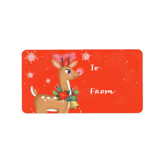 Weihnachts Retro Rudolph Reindeer Sticker Geschenk Adressaufkleber (Vorne)