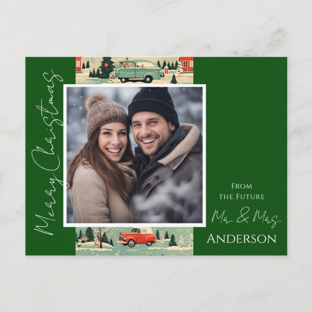 Weihnachts Retro Save the Date Postkarte (Vorderseite)