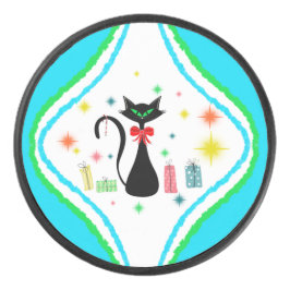 Weihnachts Retro Siamese Cat Eishockey Puck