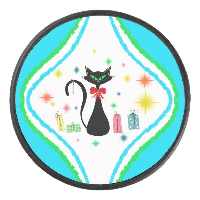 Weihnachts Retro Siamese Cat Eishockey Puck (Vorderseite)