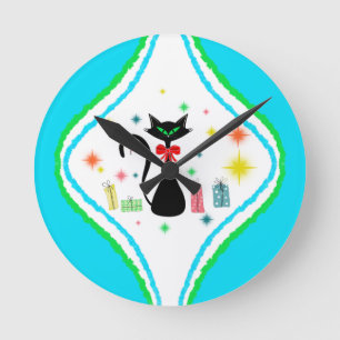 Weihnachts-Retro-Siamesenkatze Runde Wanduhr