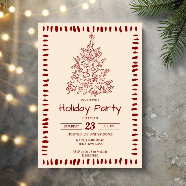 Weihnachts-Retro-Sketch Grand Millennium-Party Einladung (Christmas retro hand drawn  sketch grand millennial holiday party invitation cards template)