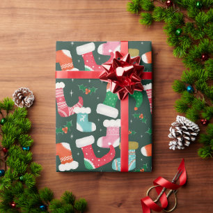 Weihnachts-Retro-Spaß-Strümpfe Grün Geschenkpapier