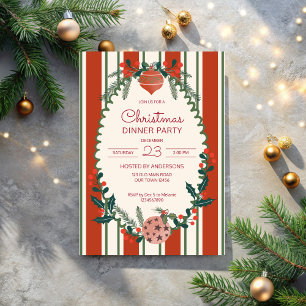 Weihnachts-Retro-Streifen Grandmilenial-Dinnerpart Einladung