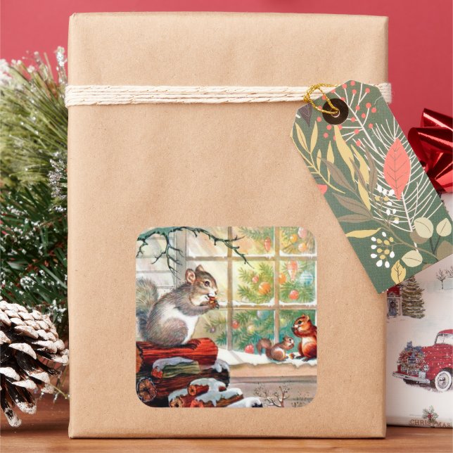 Weihnachts-Retro-Tier Weihnachtsaufkleber Quadratischer Aufkleber (Feiertag)