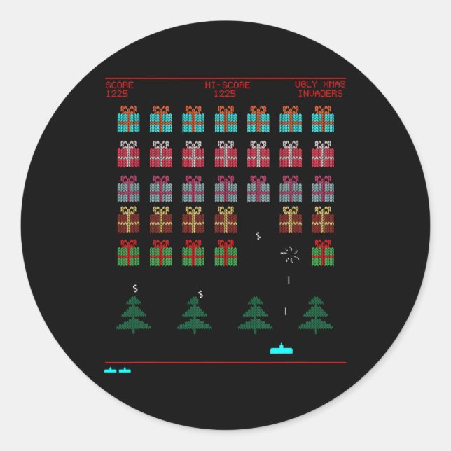 Weihnachts-Retro-Videospiel Runder Aufkleber (Vorderseite)