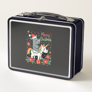 Weihnachts-Rhino Frohe Weihnachten Einhorn-Rhino-T Metall Brotdose