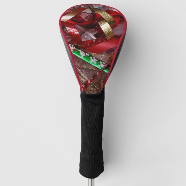 Weihnachts-Ribbons Red Green und Gold Holiday Golf Headcover (Vorderseite)
