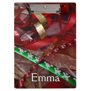 Weihnachts-Ribbons Red Green und Gold Holiday Klemmbrett