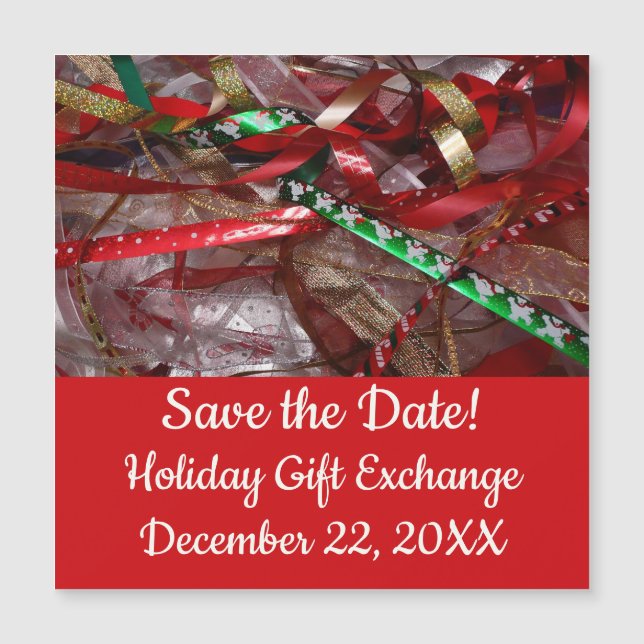 Weihnachts-Ribbons Red Green und Gold Holiday Magnetkarte (Vorderseite)