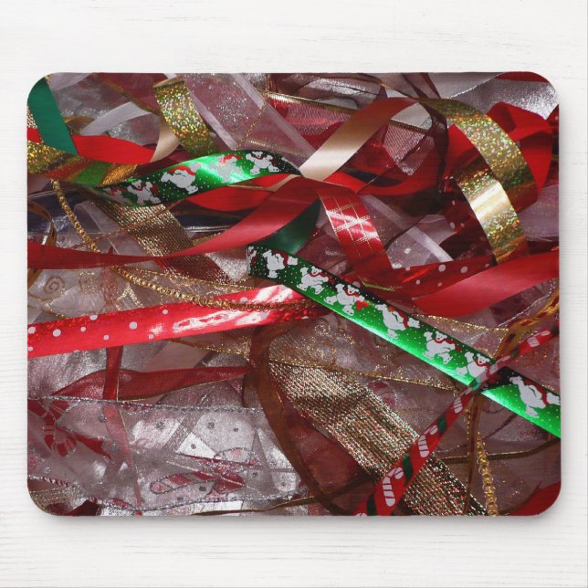 Weihnachts-Ribbons Red Green und Gold Holiday Mousepad (Vorne)