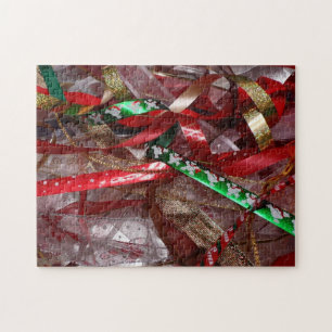 Weihnachts-Ribbons Red Green und Gold Holiday Puzzle