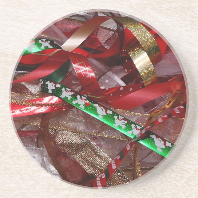 Weihnachts-Ribbons Red Green und Gold Holiday Sandstein Untersetzer (Vorne)