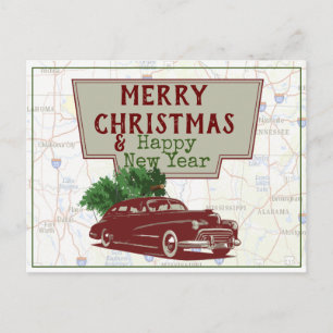 Weihnachts-Roadtrip im Retro-Stil Postkarte