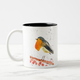 Weihnachts Robin Bird Winter Snow Xmas Festival Zweifarbige Tasse