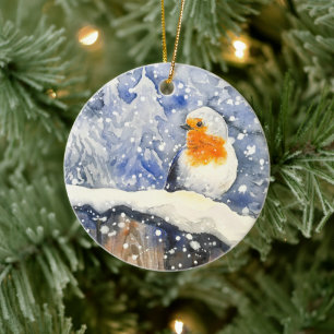 Weihnachts-Robin Winterurlaub Keramik Ornament