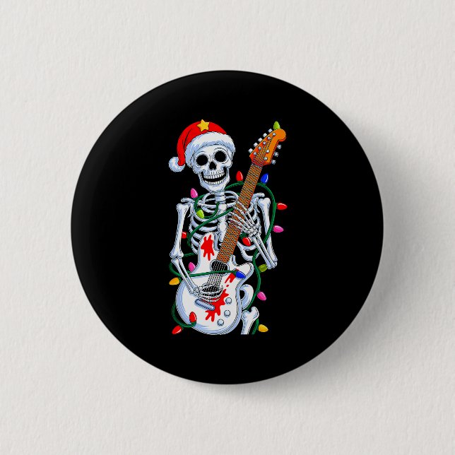 Weihnachts-Rocker-Skelett-Weihnachtsmann-Fels-Hand Button (Vorderseite)