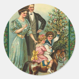 Weihnachts Rocking Horse Vintag Art Cards Runder Aufkleber
