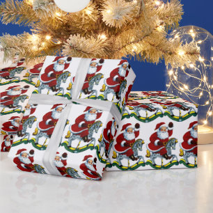 Weihnachts-Rockpferd Santa gekachelt Geschenkpapier