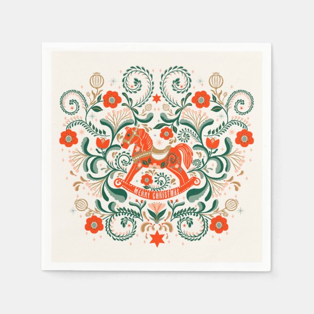 Weihnachts-Rockpferde Illustration Poste Serviette (Vorderseite)