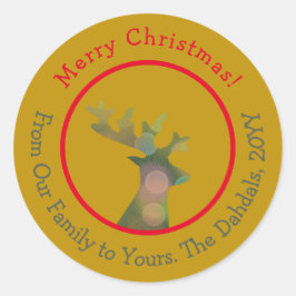 Weihnachts-Rokeh-Rentierkopf Red Gold Runder Aufkleber