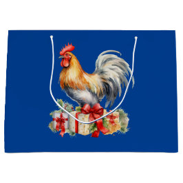 Weihnachts-Rooster und präsentiert Vintages Grafik Große Geschenktüte