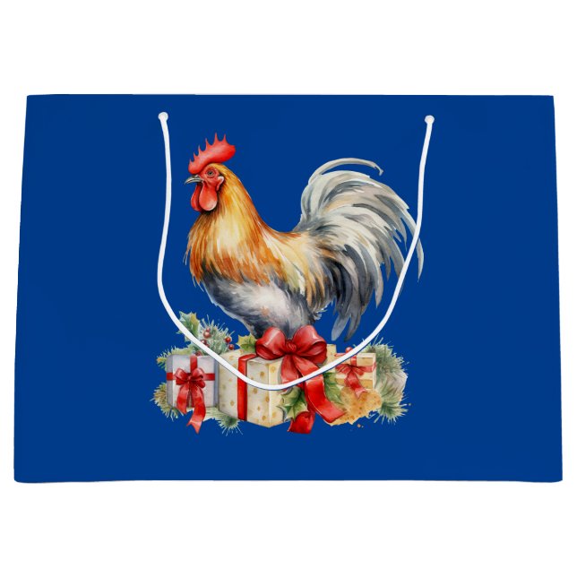 Weihnachts-Rooster und präsentiert Vintages Grafik Große Geschenktüte (Vorderseite)