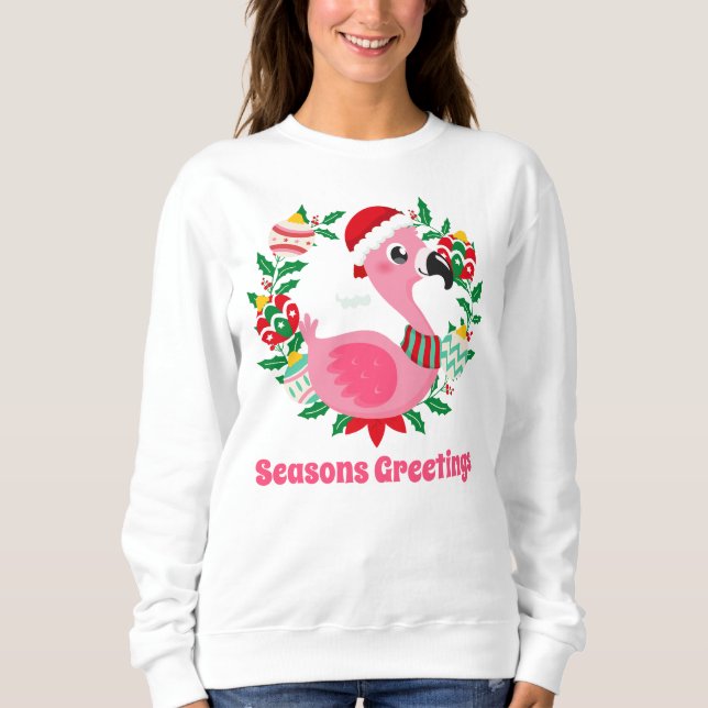 Weihnachts-Rosa Flamingo fügen Text Sweatshirt (Vorderseite)
