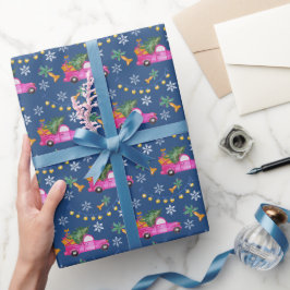 Weihnachts Rosa LKW mit Baum und Wünschen Geschenkpapier