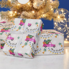 Weihnachts Rosa LKW mit Baum und Wünschen Geschenkpapier
