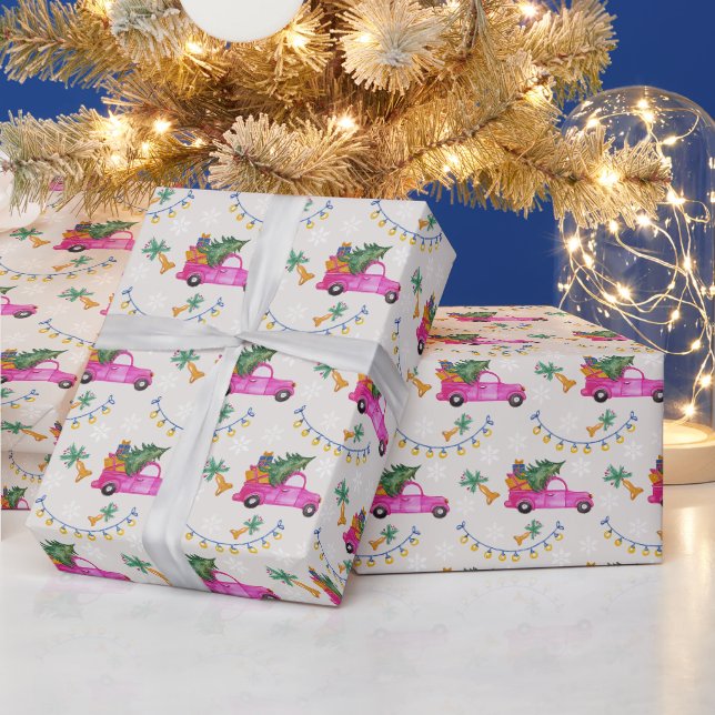 Weihnachts Rosa LKW mit Baum und Wünschen Geschenkpapier (Feiertage)