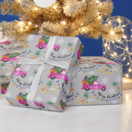 Weihnachts Rosa LKW mit Baum und Wünschen Geschenkpapier