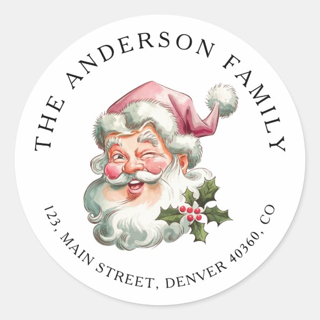 Weihnachts-Rosa-Santa-Rücksendetikett Runder Aufkleber (Vorderseite)