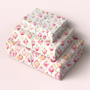 Weihnachts-Rosa und Gold-Ornamente Geschenkpapier Set