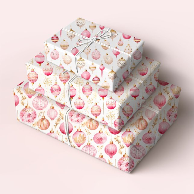 Weihnachts-Rosa und Gold-Ornamente Geschenkpapier Set (Von Creator hochgeladen)