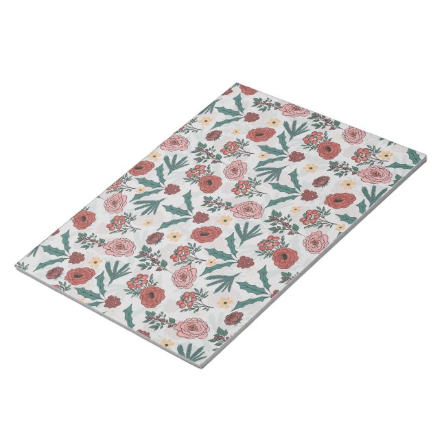 Weihnachts-Rose Berries Floral Grau Muster Notizblock (angewinkelt)