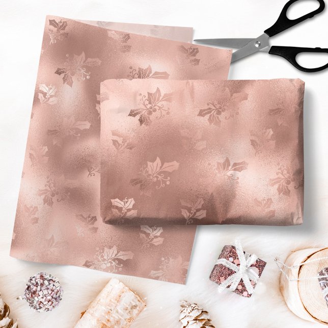 Weihnachts-Rose Gold Holly Blätter Muster Seidenpapier (Von Creator hochgeladen)