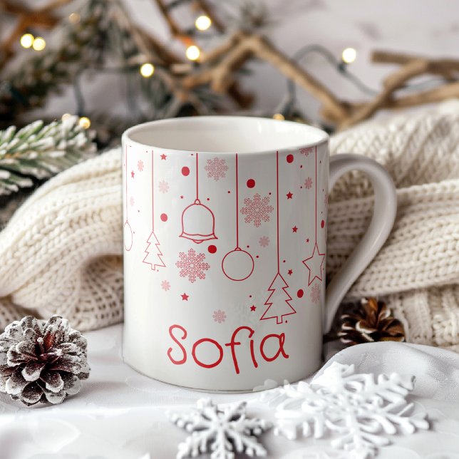 Weihnachts-Rot-Ball-Star-Dekoration Name Klassisch Kaffeetasse (Von Creator hochgeladen)