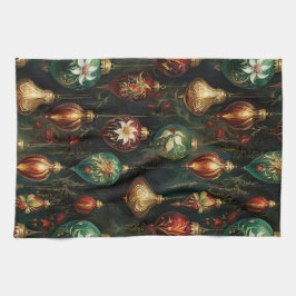 Weihnachts-Rot-Gold-Ornamente Geschirrtuch