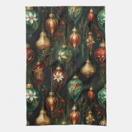Weihnachts-Rot-Gold-Ornamente Geschirrtuch