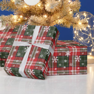 Weihnachts-Rot-Grün-Kariert mit weißen Schneeflock Geschenkpapier